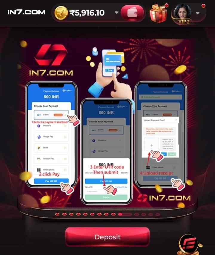 IN7 Game deposit payment method guide on mobile
