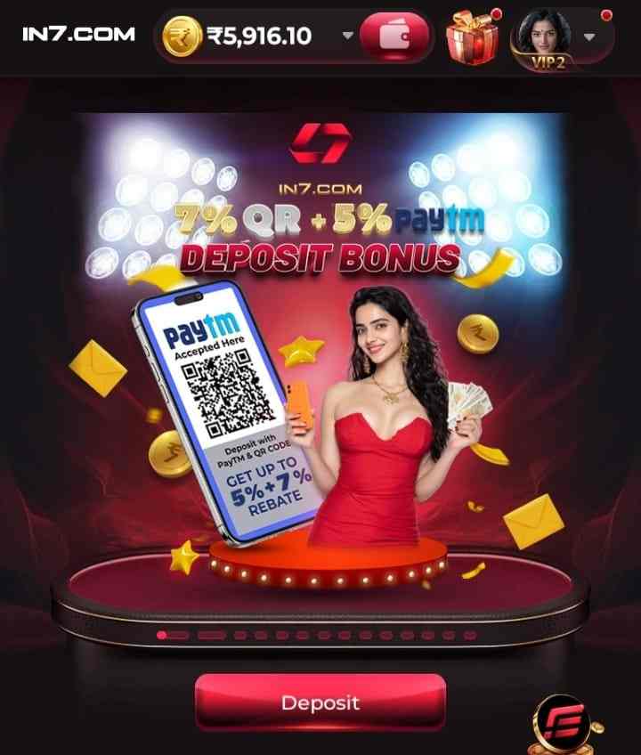 IN7 Game Paytm QR code deposit bonus promotional banner